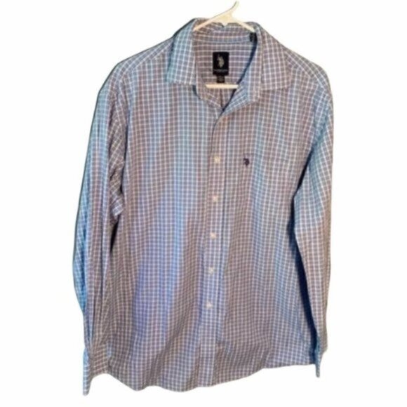U.S. Polo Assn. Button Down Plaid Shirt Blue - Picture 1 of 9